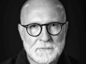 B&W close head shot image of Bob Mould